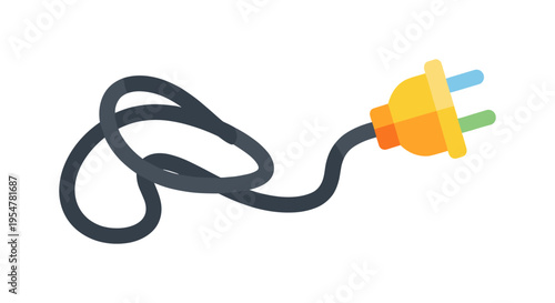 Electric plug with coiled cord on white background
