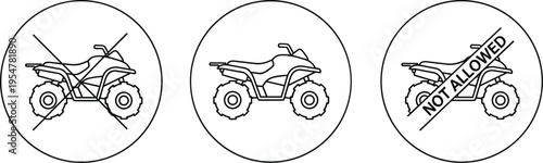 ATV allowed and prohibited sign icons set with quad bike symbols isolated vector illustration collection for safety rules and regulation