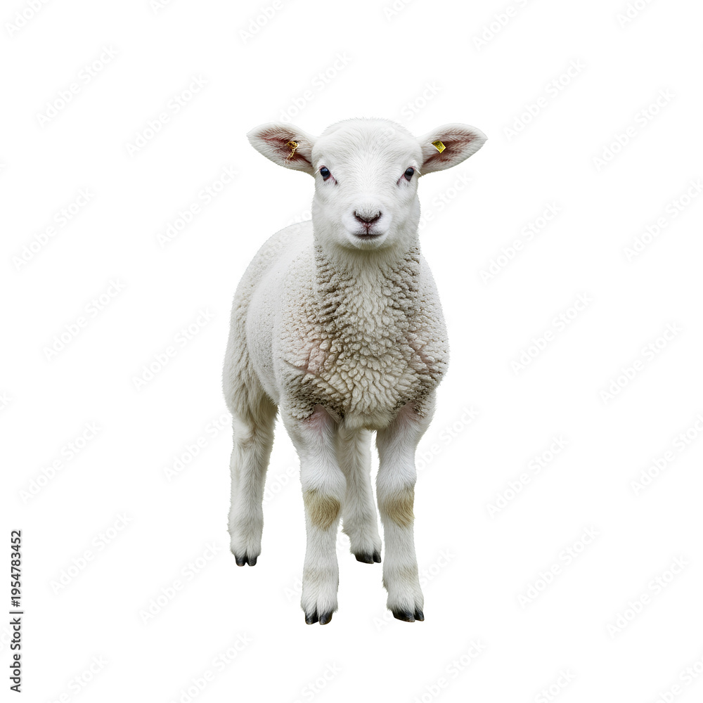 Obraz premium A Young White Lamb Standing on a White Background.