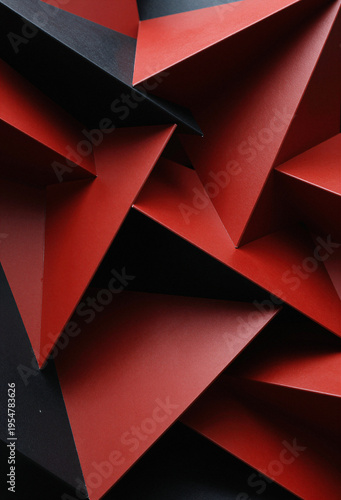 Sharp Angular Red and Black Geometric Planes With Metallic Sheen and High Contrast Light