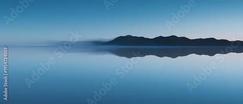 Serene Mountain Reflection in Calm Blue Water
