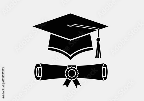 Graduation Cap and Diploma Silhouette Icon for Academic Success and Educational Achievement
