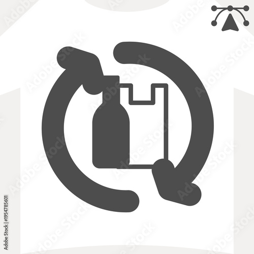 Recycling of bags solid icon, waste concept. Vector graphics. Recycling and renewal arrows and cellophane bag sign and editable stroke, glyph style icon for mobile or web design.