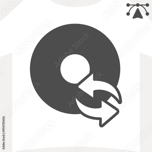 Compact disk and arrows solid icon, data sync concept. Vector graphics. Disk, storage device for rewriting and updating sign and editable stroke, glyph style icon for mobile or web design.