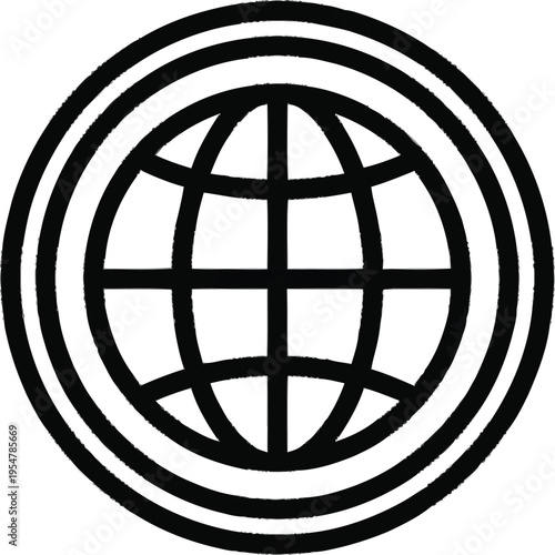 Global network icon with world globe inside circular borders representing international connectivity and communication