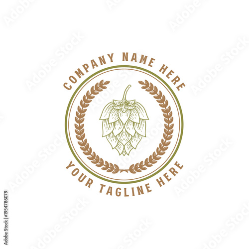 Vintage Brewing Hop Flower Badge Logo Vector Illustration