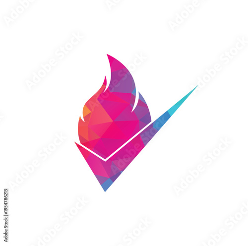 Fire check vector logo design template. Fire and checkmark icon design.	