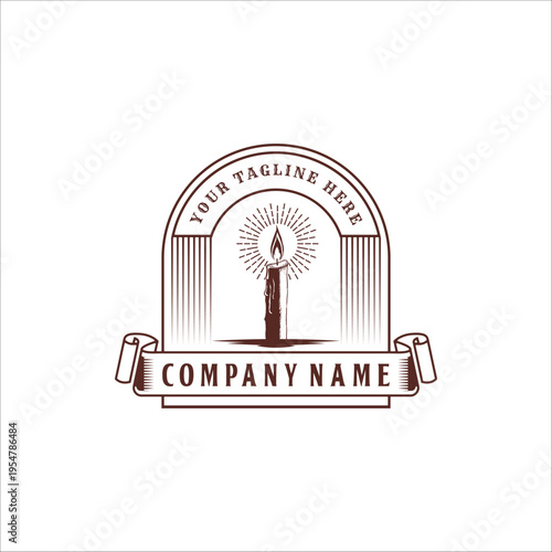 Vintage Burning Candle Badge Logo Vector Illustration
