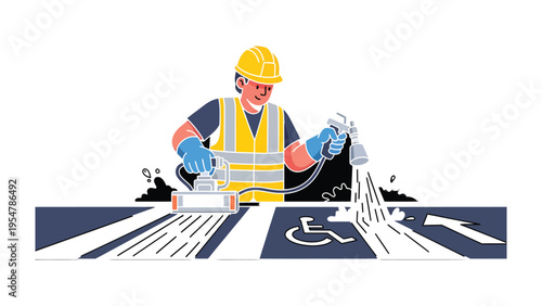 Road Painter: A skilled worker meticulously paints a road, highlighting the accessibility of spaces. This image highlights attention to detail, precision, and dedication.
