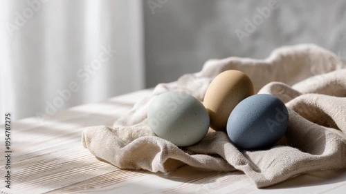 Elegant easter still life with pastel eggs and flowers
