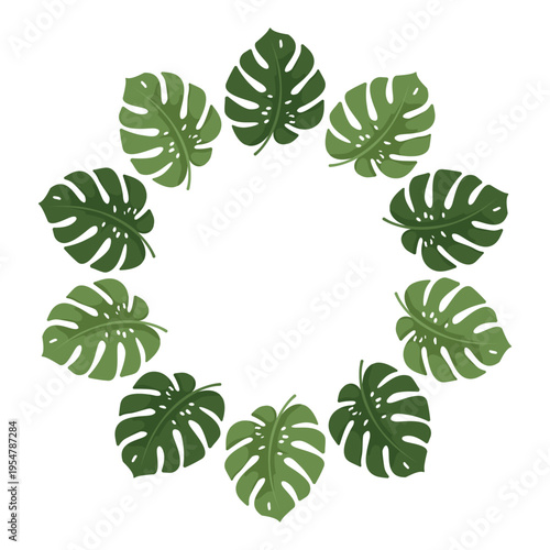 Classic Monstera deliciosa leaves in a distinctive vector wreath for a bold jungle feel