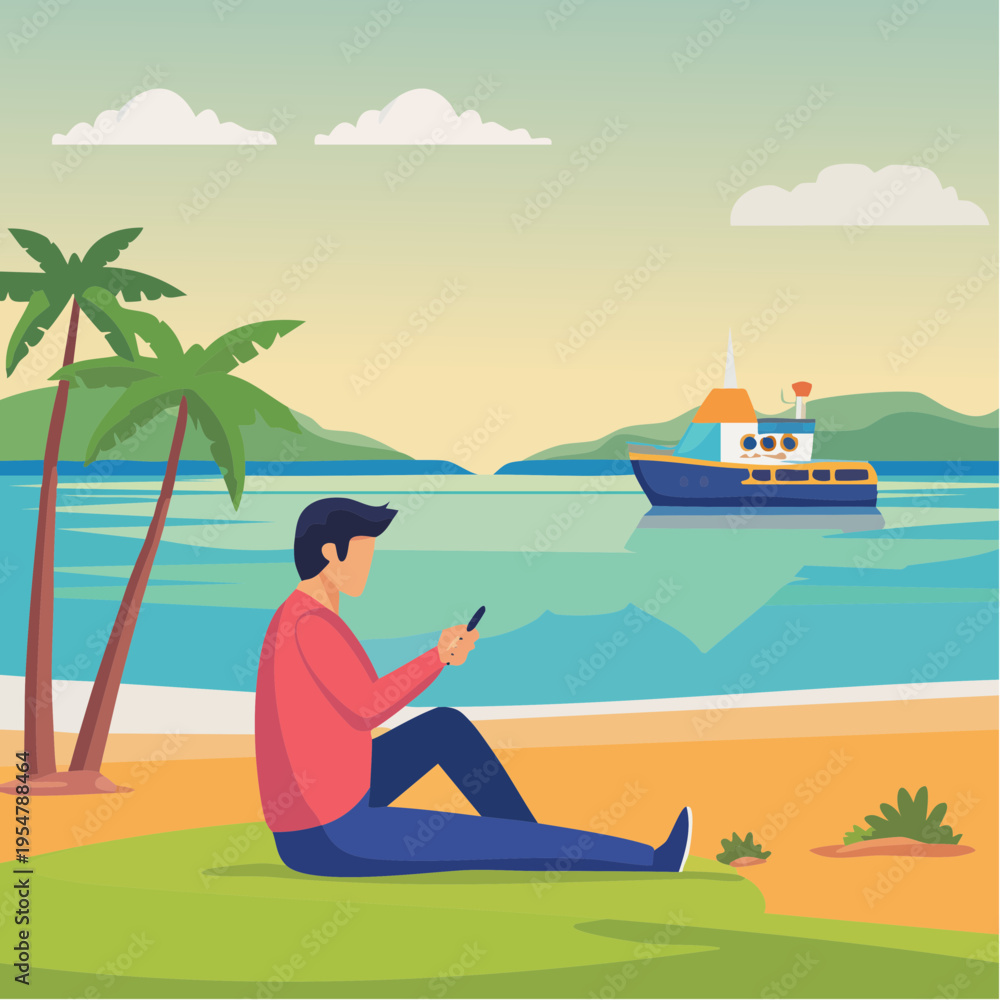 Fototapeta premium Digital Detox Concept Minimal Technology Break Illustration