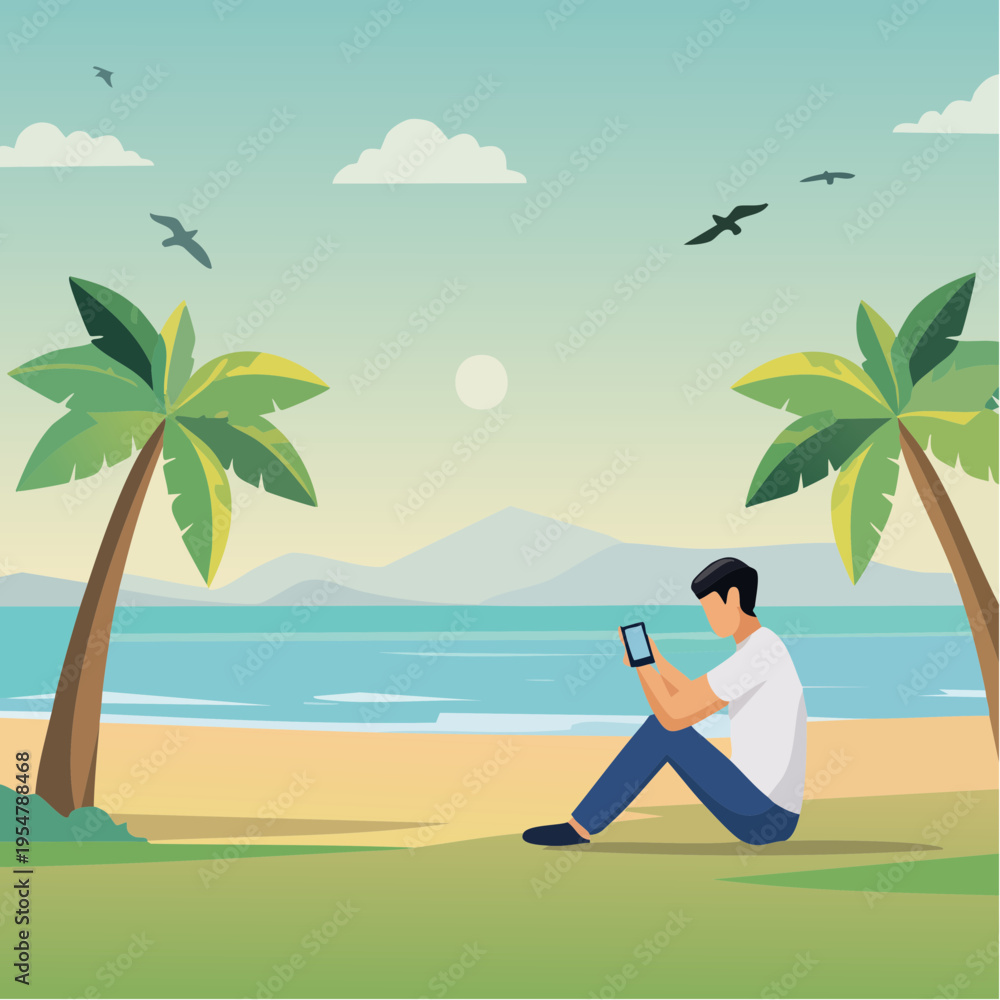 Fototapeta premium Digital Detox Concept Minimal Technology Break Illustration