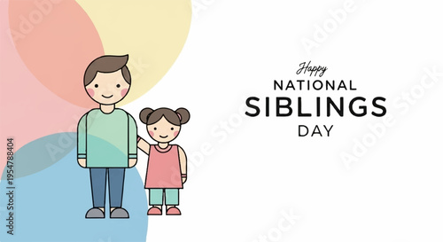 Happy national siblings day illustration of smiling brother and sister standing together