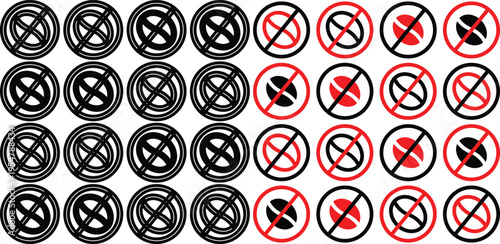 A grid of black circular prohibition signs with a cross symbol, indicating restriction or denial.