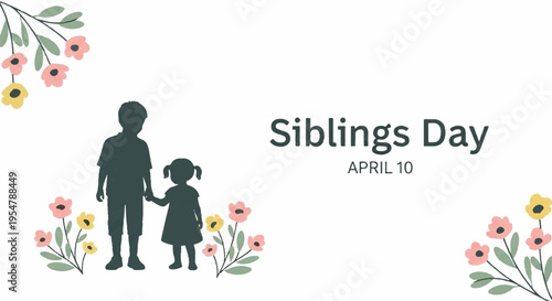 Sibling bond on siblings day april 10th with flowers and silhouette of brother and sister