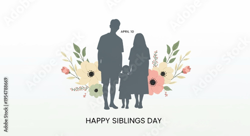 Silhouette of a man woman and child with flowers on sibling day