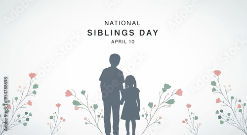 Silhouettes of a man and a girl holding hands surrounded by flowers on national siblings day