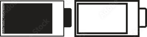 Two graphic battery icons, one showing a full charge and the other completely empty, representing different power levels.