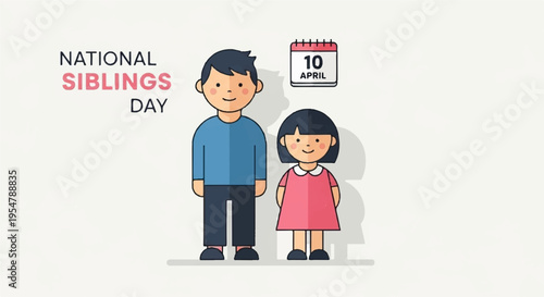 National siblings day illustration with cartoon siblings and calendar on april 10th