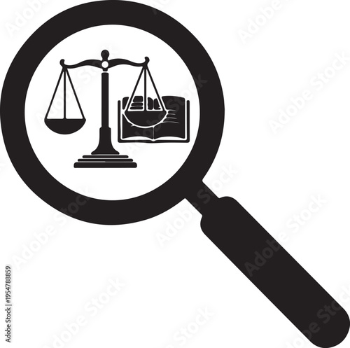 Vector law and justice magnifying glass icon