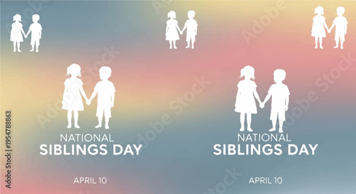 National siblings day celebration with diverse family silhouettes on colorful gradient background