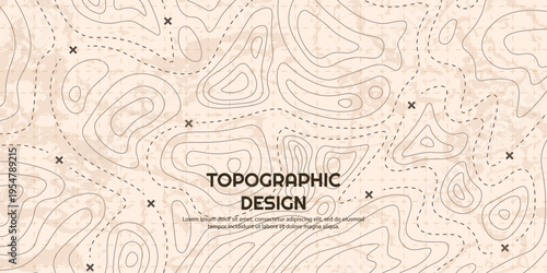 Vector illustration. Set of vintage topographic backgrounds. Minimalist dotted lines, markers, and grid patterns on a textured beige background. Design for travel and map-themed posters, cover, flyer