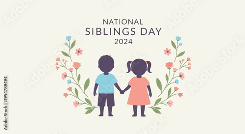 Siblings holding hands surrounded by colorful flowers on national siblings day 2024 symbolizing love and bond