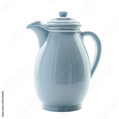 White ceramic coffee pot with lid and handle, studio lighting isolated on Transparent Background