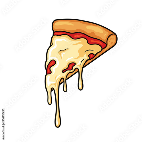 A delicious slice of cheese pizza with melted cheese dripping down.
