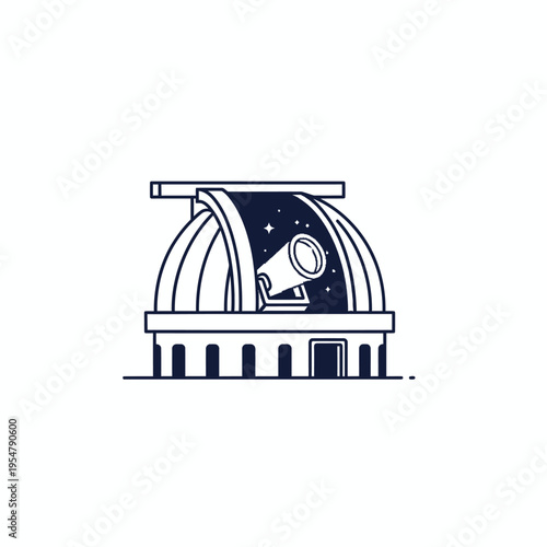 Illustration of a modern observatory dome with a telescope pointing towards a starry night sky.