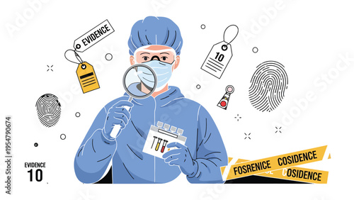 Forensic Investigator at Work: Illustration showcasing a forensic investigator meticulously examining evidence, highlighting the scientific rigor involved in crime scene analysis.