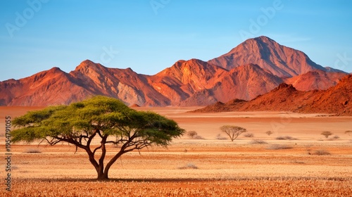 Acacia tree growing in arid semi desert landscape