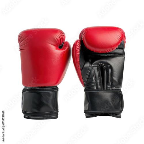 Pair of red and black boxing gloves front view isolated on Transparent Background