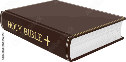 Brown leather bound holy bible with gold lettering and cross brown book