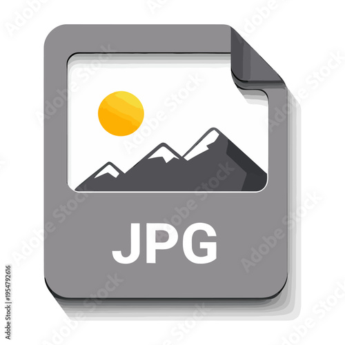 Vector icon of jpg file format with a mountain sunset as its preview image