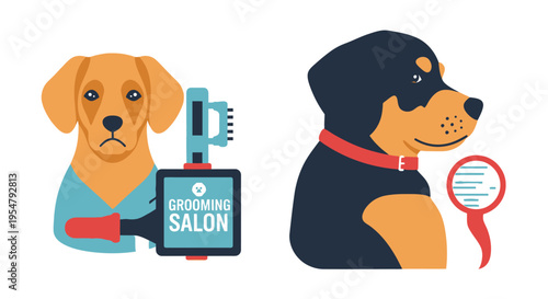 Dogs at the grooming salon getting ready with tools