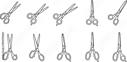 Hairdressing scissors icons set with barber cutting tools outline vector illustration