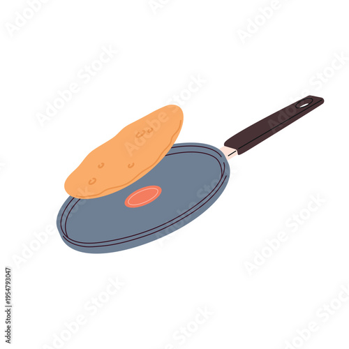 Illustration of a pancake on a pancake pan isolated on a white background