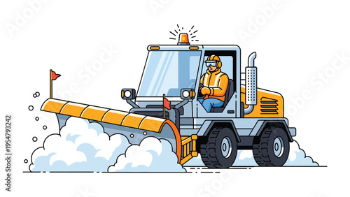Snow Plow Operator in Action: A diligent operator navigates a heavy-duty snow plow through a blizzard, ensuring safe passage amidst winter's icy embrace.