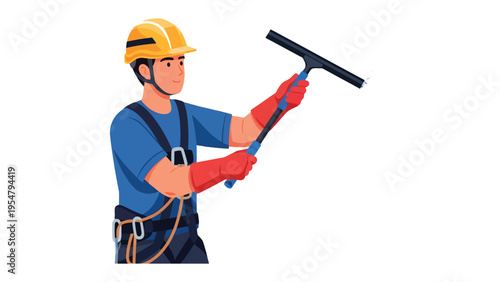 Window Cleaner in Action: A determined window cleaner tackles their task with skill and precision, safely secured in their harness, exemplifying the dedication of the industry professionals.