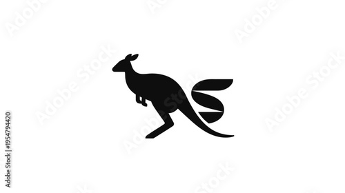 Abstract black kangaroo silhouette with a stylized DNA helix tail, representing genetics, biology, and Australian wildlife.