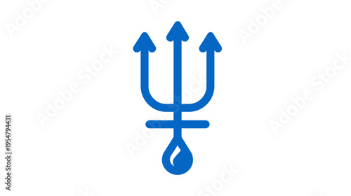 Abstract blue trident and water drop icon. Modern symbol for ocean, sea, marine life, water resources, and environmental concepts.