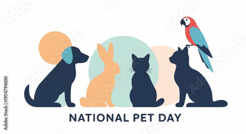 National pet day celebration with colorful animals and pets