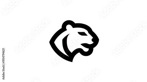 Minimalist black outline icon of a powerful big cat head in profile. Abstract vector graphic symbolizing strength, speed, and agility.