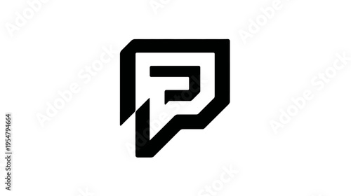 Modern abstract black geometric shape with angular lines, minimalist design element on white background, vector graphic symbol.