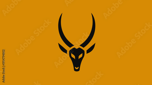 Minimalist black antelope head graphic on orange background. Stylized gazelle icon for wildlife, safari, or African themes. Elegant animal symbol.