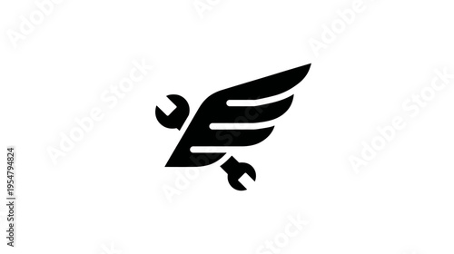 Modern vector icon of flying wrenches with wings, symbolizing speed, maintenance, repair, engineering, and quick service solutions.
