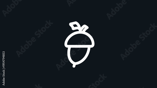 Simple White Outline Acorn Icon on Dark Background. Minimalist Oak Nut Symbol for Nature, Autumn, or Growth Concepts.