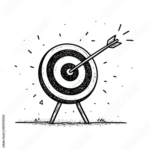 Bullseye target with arrow in center - hand-drawn illustration with focus on precision